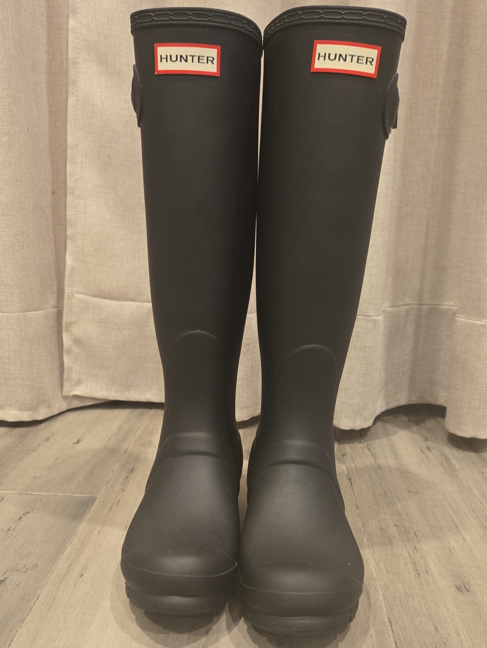 Hunter Tall Matte Black Rain Boots with Red Logo Trim